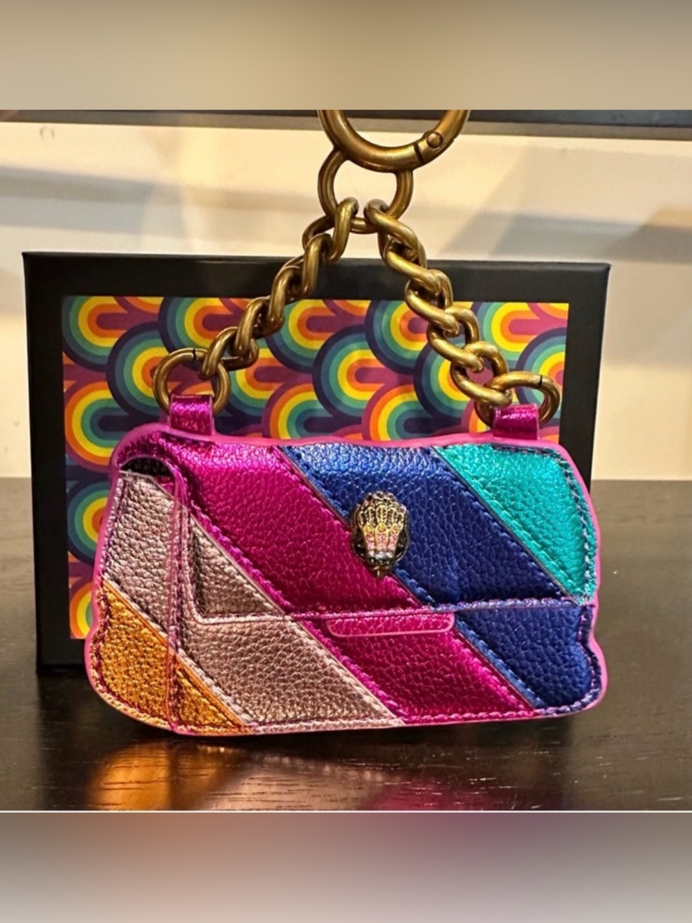 Kurt Geiger London Kensington Rainbow Key Ring Bag Charm Eagle NWT